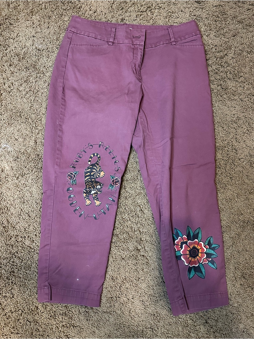 Mauve Tiger & Floral Crop Pants